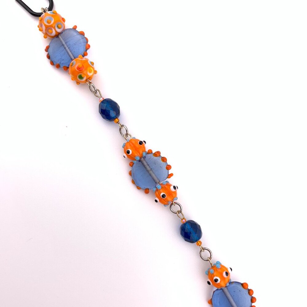 Blue & Orange Murano Glass Rearview Mirror Car Charm Window Suncatcher CC117